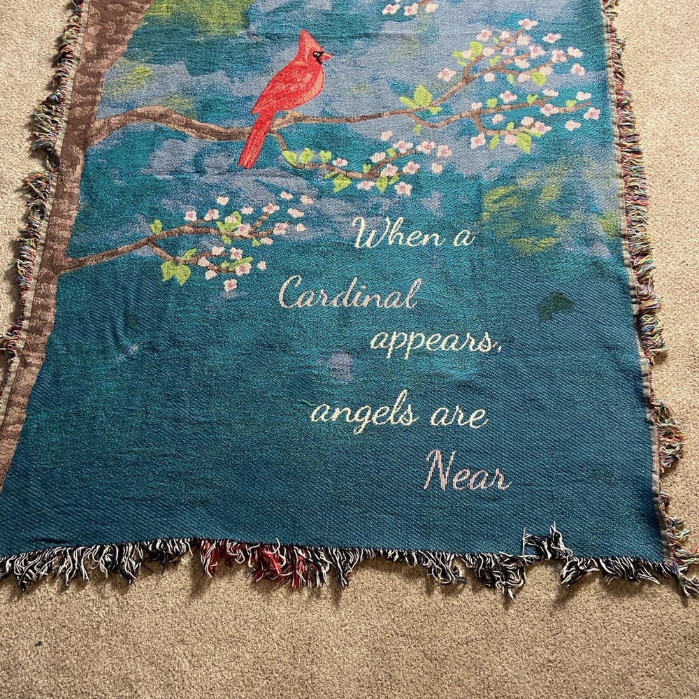 Manual Woodworkers &Weavers "When a Cardinal Appears"‎  Tapestry Throw Blanket